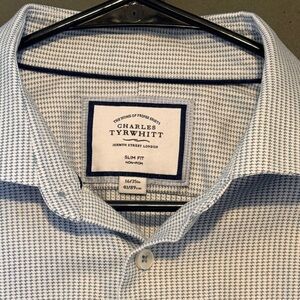 Charles Tyrwhitt Men's White and Green Check Shirt